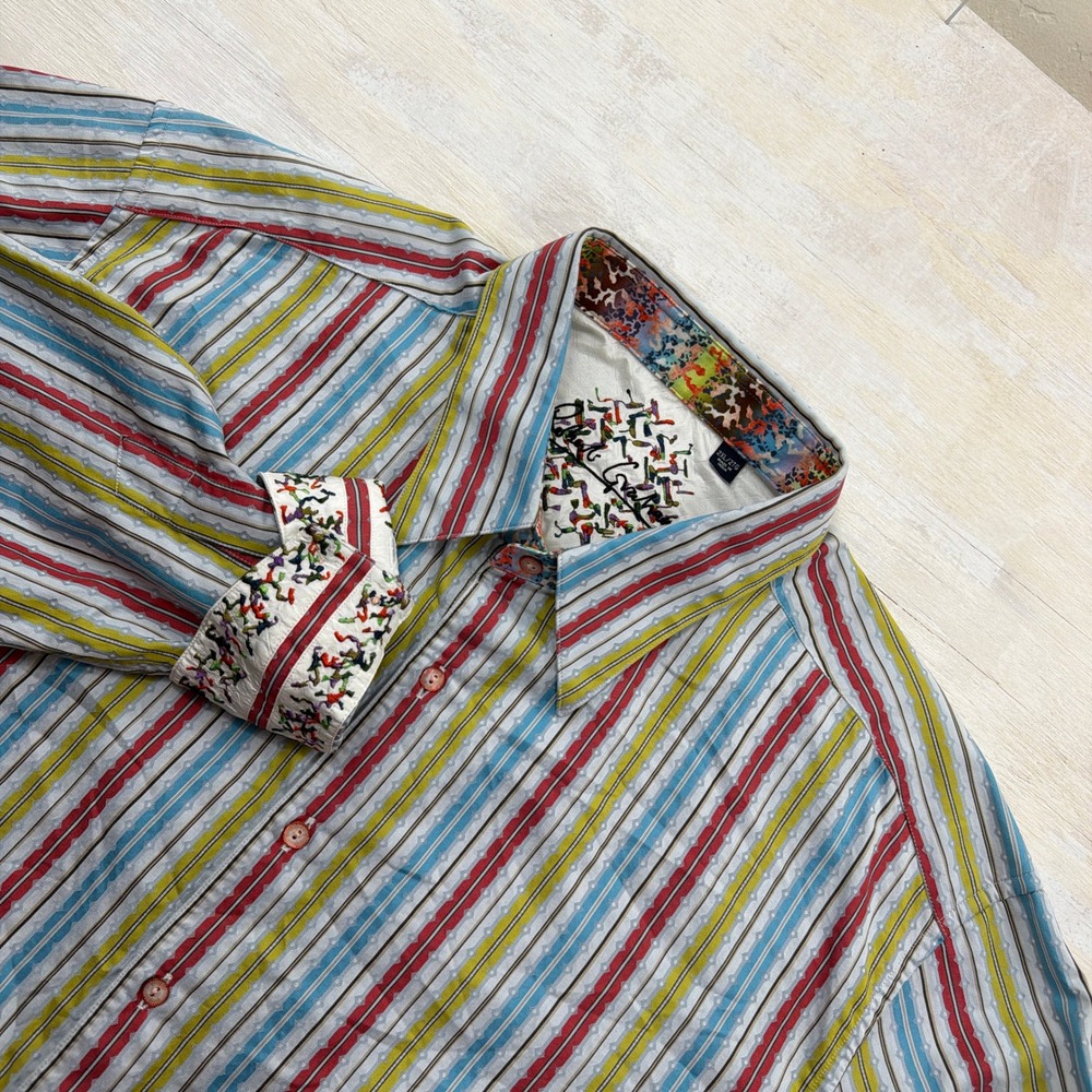 Robert Graham Button Down Shirt 2XL Striped Jacquard Multi-Color Mens LS